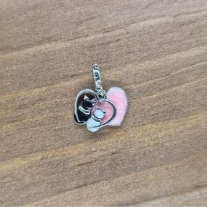 Silver Cat Heart Pendant Charm with Black, White & Pink Enamel